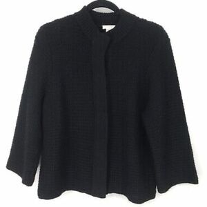 Chicos Womens Black Snap Front Cardigan Sweater Textured Knit